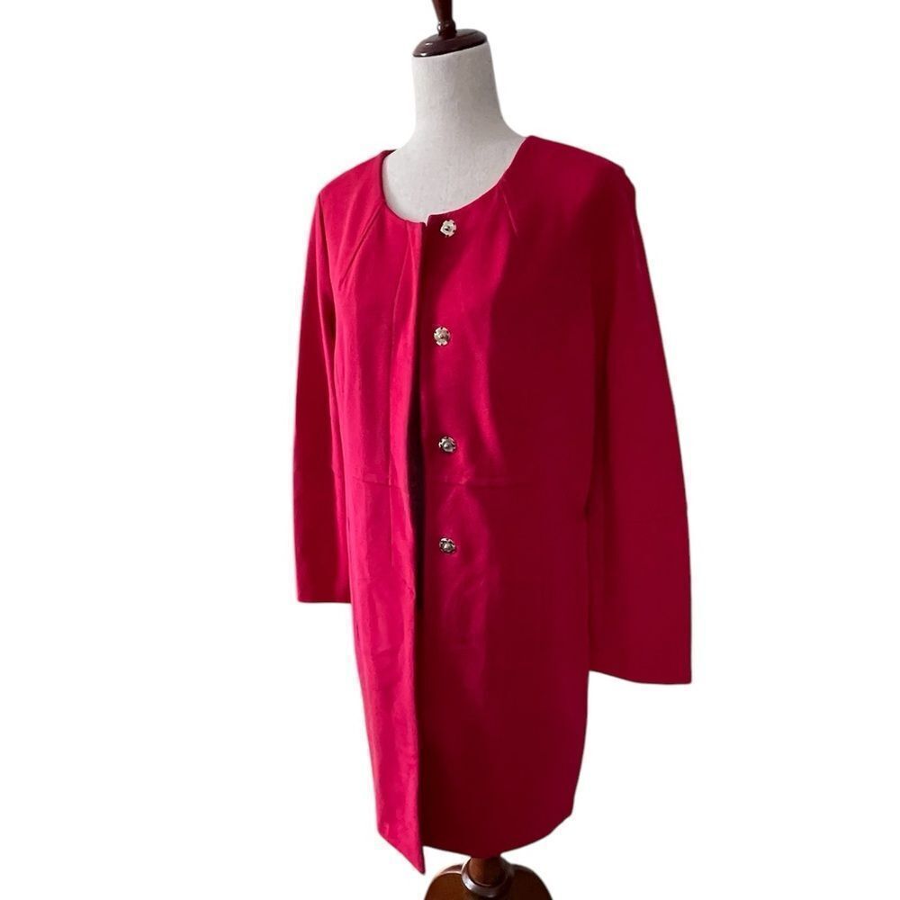 Chico’s mid length red snap front jacket size small (0)